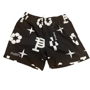 Purple Brand Jumbo Monogram Print‎ Regular Fit Swim Trunks Black Size XL New